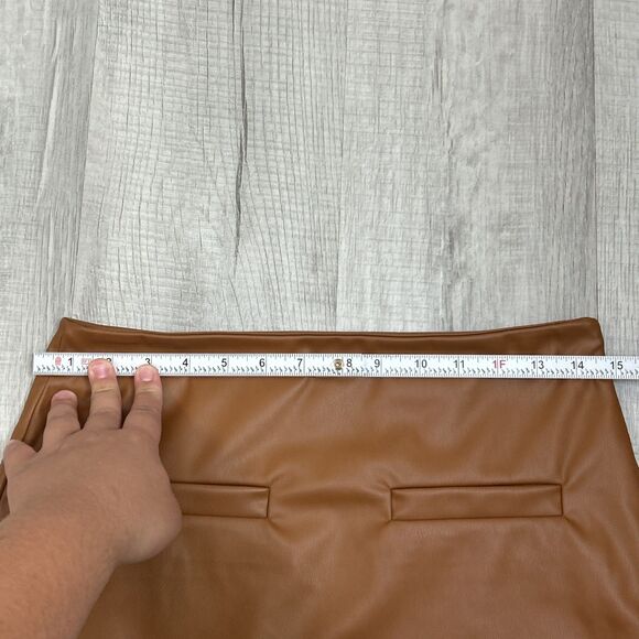 NWT A New Day Women’s Faux Leather Mini Skirt Brown Tan Size 4 High Rise - Picture 15 of 16